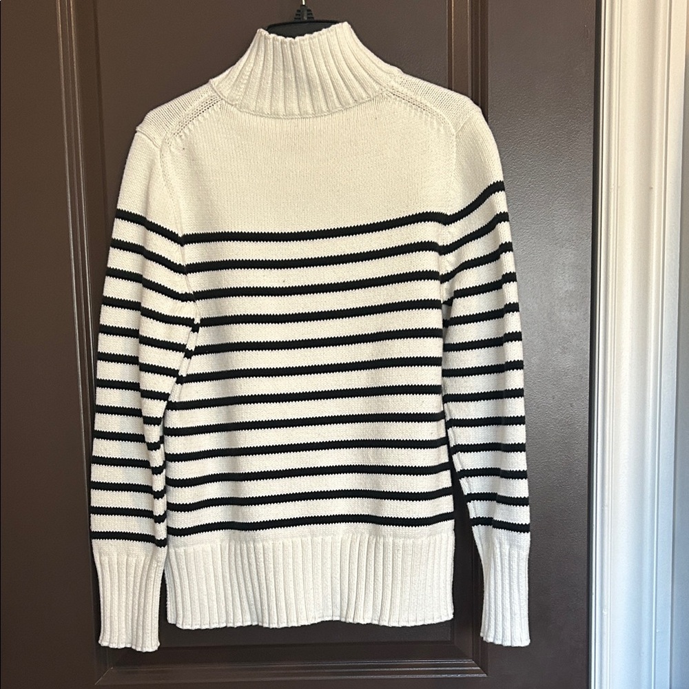 J. Crew White and Black Striped Ribbed Mock Neck Sweater - Picture 6 of 10
